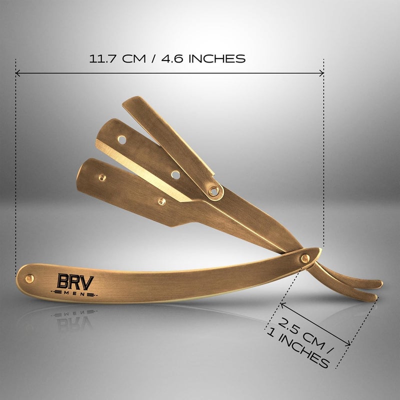 BRV MEN Straight Razor | Titanium Series | 100 Single Edge Blades | Straight Edge Razor | Shavette | Barber Razor | Mens Shaving Knife | Straight Razor Kit | For Men (Titanium Bronze) - Image 5